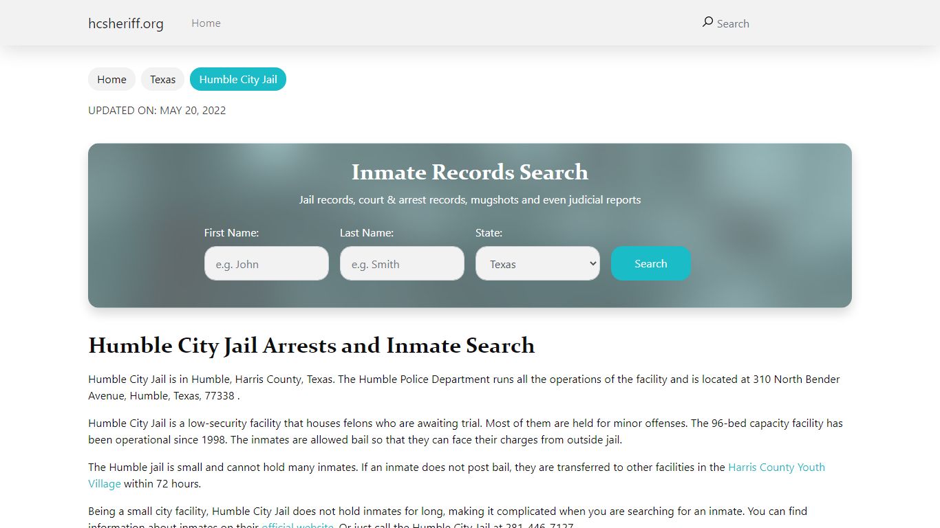 Humble City Jail Arrests and Inmate Search - hcsheriff.org